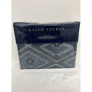 Ralph Lauren King Duvet Cover Francois Geometric Navy Blue 100% Cotton $425 New!